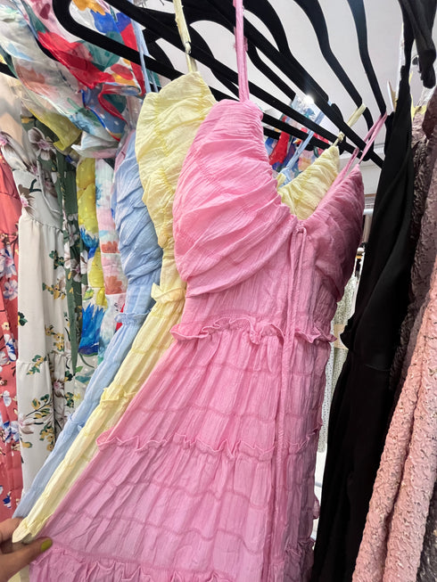 Summer Ruffled Spaghetti Strap Long Dresses